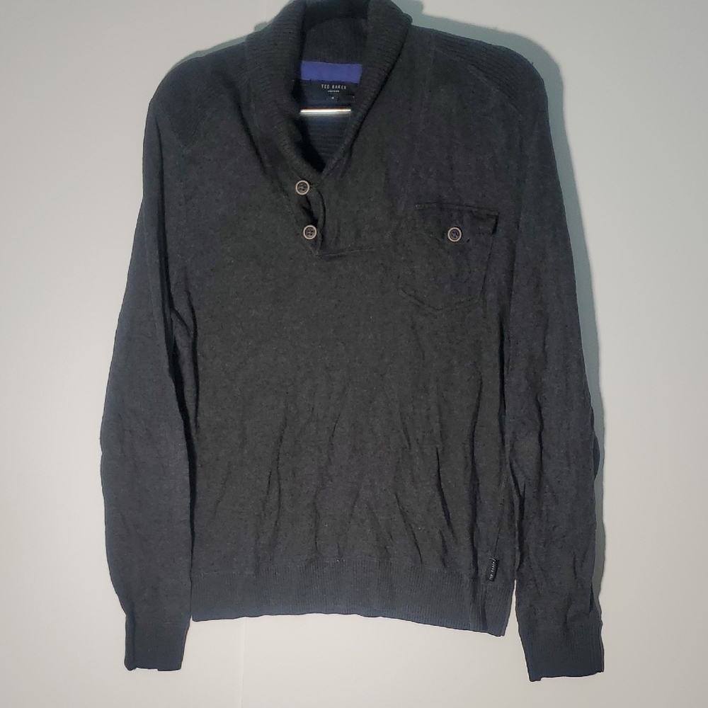 Ted Baker London Mens Size 3 US M Cowl Neck Sweater Cotton Blend Gray